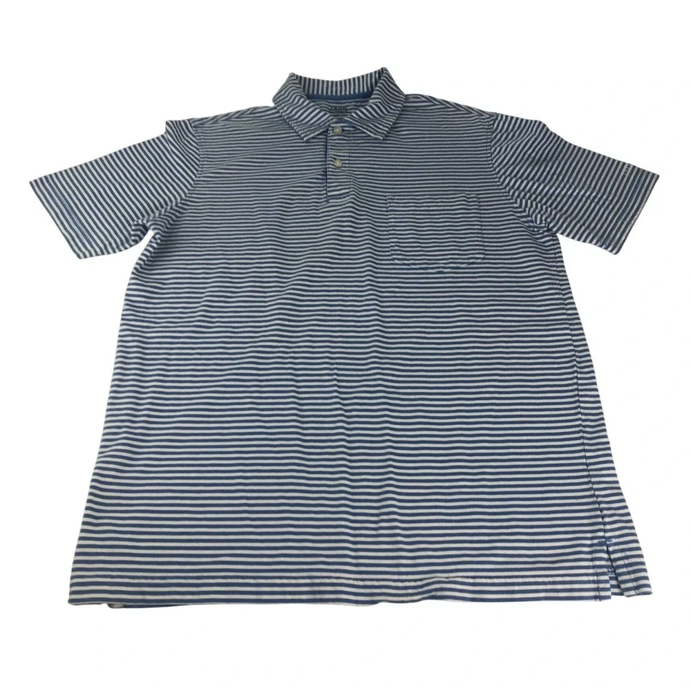 IZOD Saltwater Men's Blue White Stripe Short Sleeve Polo Shirt Size Small - Picture 1 of 8